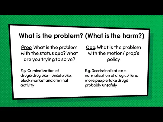 What is the problem? (What is the harm?) Prop: What is