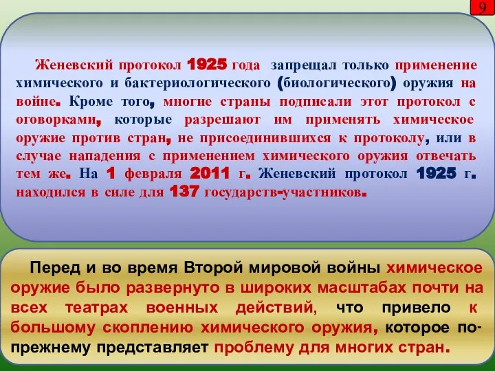 Женевский протокол 1925 года запрещал только применение химического и бактериологического (биологического)