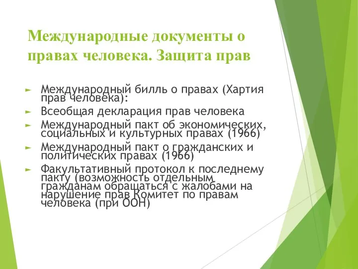 Международные документы о правах человека. Защита прав Международный билль о правах