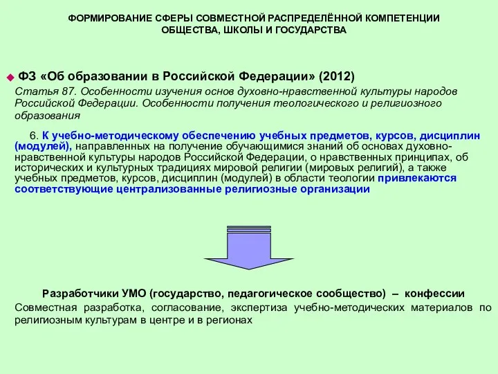 ФОРМИРОВАНИЕ СФЕРЫ СОВМЕСТНОЙ РАСПРЕДЕЛЁННОЙ КОМПЕТЕНЦИИ ОБЩЕСТВА, ШКОЛЫ И ГОСУДАРСТВА ФЗ «Об