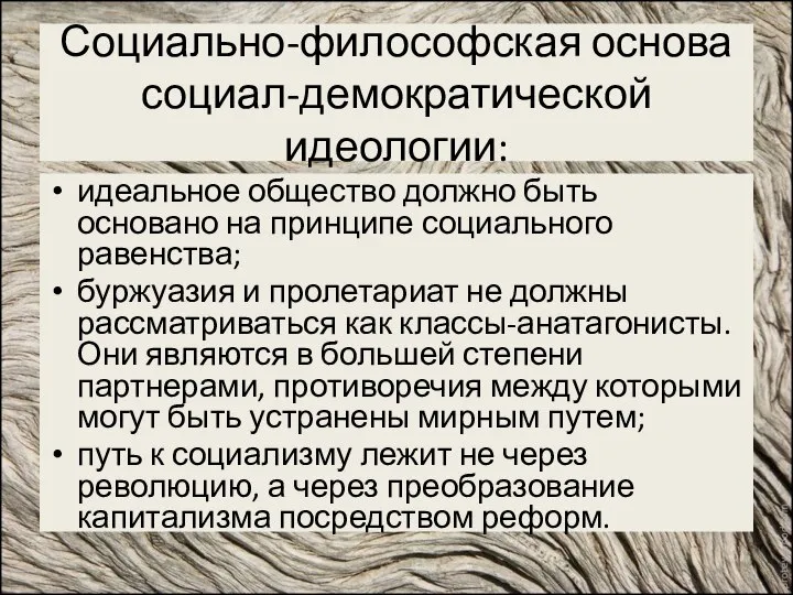 Социально-философская основа социал-демократической идеологии: идеальное общество должно быть основано на принципе