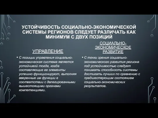 УСТОЙЧИВОСТЬ СОЦИАЛЬНО-ЭКОНОМИЧЕСКОЙ СИСТЕМЫ РЕГИОНОВ СЛЕДУЕТ РАЗЛИЧАТЬ КАК МИНИМУМ С ДВУХ ПОЗИЦИЙ