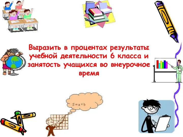 Выразить в процентах результаты учебной деятельности 6 класса и занятость учащихся во внеурочное время