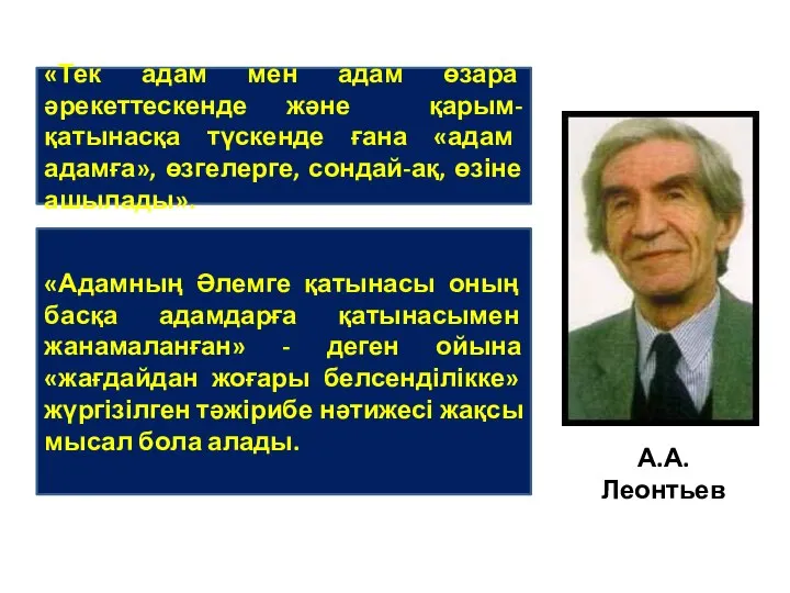 «Тек адам мен адам өзара әрекеттескенде және қарым-қатынасқа түскенде ғана «адам