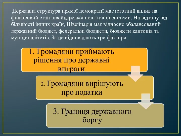 Державна структура прямої демократії має істотний вплив на фінансовий стан швейцарської