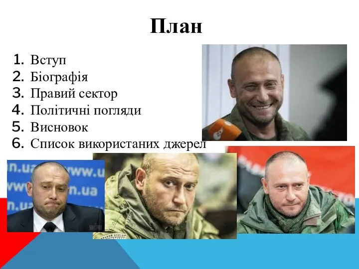 План Вступ Біографія Правий сектор Політичні погляди Висновок Список використаних джерел