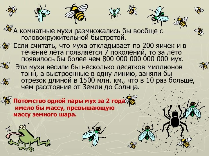 А комнатные мухи размножались бы вообще с головокружительной быстротой. Если считать,