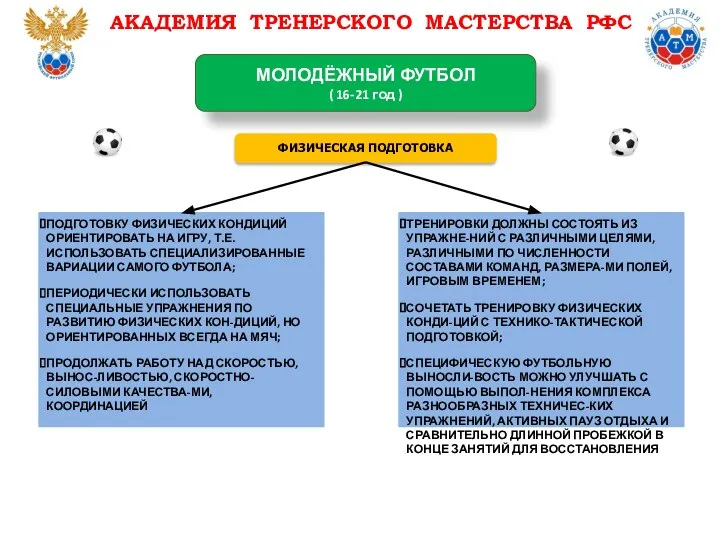 ФИЗИЧЕСКАЯ ПОДГОТОВКА АКАДЕМИЯ ТРЕНЕРСКОГО МАСТЕРСТВА РФС ПОДГОТОВКУ ФИЗИЧЕСКИХ КОНДИЦИЙ ОРИЕНТИРОВАТЬ НА