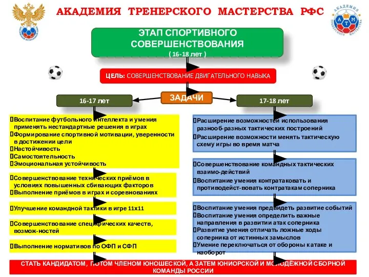 ЦЕЛЬ: СОВЕРШЕНСТВОВАНИЕ ДВИГАТЕЛЬНОГО НАВЫКА АКАДЕМИЯ ТРЕНЕРСКОГО МАСТЕРСТВА РФС ЭТАП СПОРТИВНОГО СОВЕРШЕНСТВОВАНИЯ