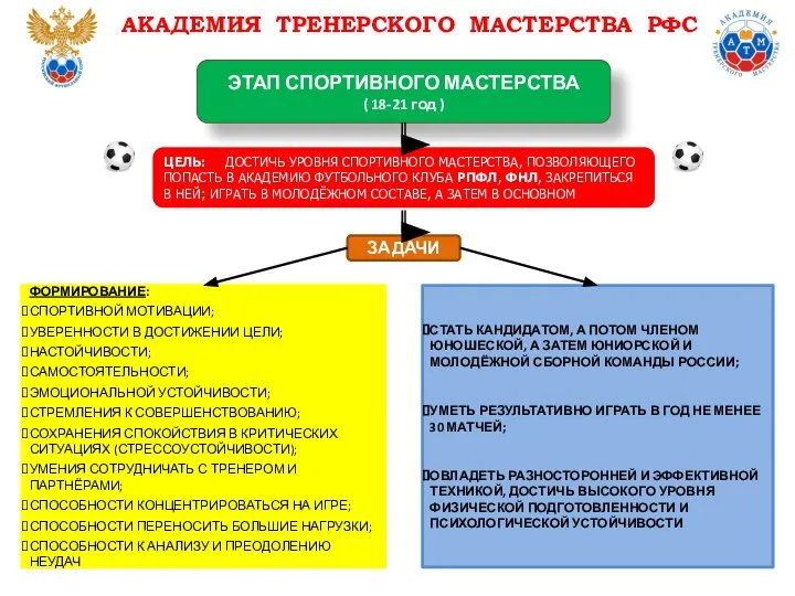 ЦЕЛЬ: ДОСТИЧЬ УРОВНЯ СПОРТИВНОГО МАСТЕРСТВА, ПОЗВОЛЯЮЩЕГО ПОПАСТЬ В АКАДЕМИЮ ФУТБОЛЬНОГО КЛУБА