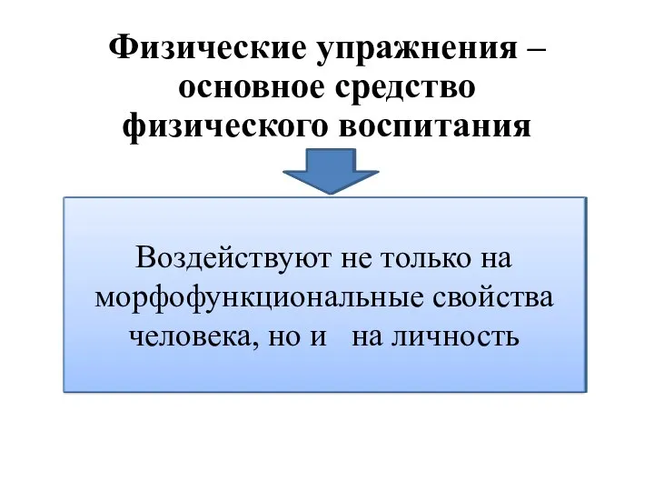 Физические упражнения – основное средство физического воспитания Оказывают наиболее глубокое воздействие