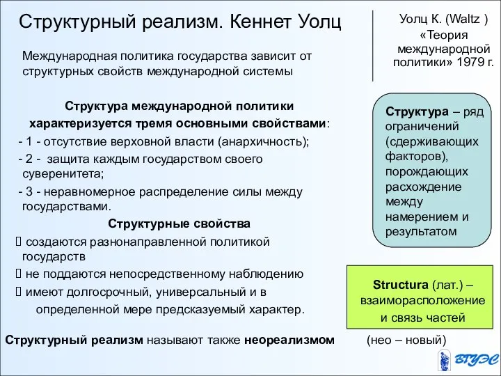 Структурный реализм. Кеннет Уолц Уолц К. (Waltz ) «Теория международной политики»