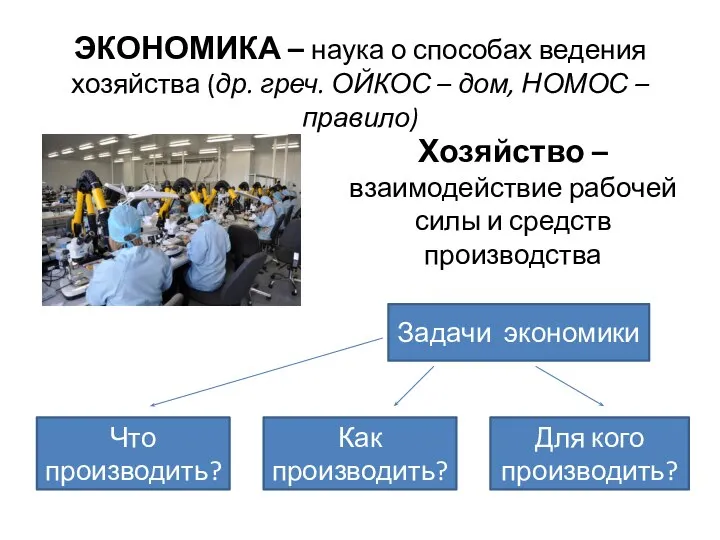 ЭКОНОМИКА – наука о способах ведения хозяйства (др. греч. ОЙКОС –