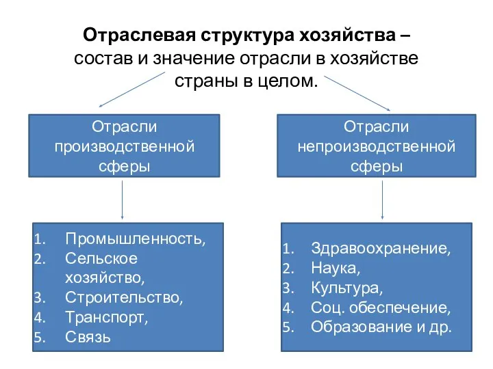 Отраслевая структура хозяйства – состав и значение отрасли в хозяйстве страны