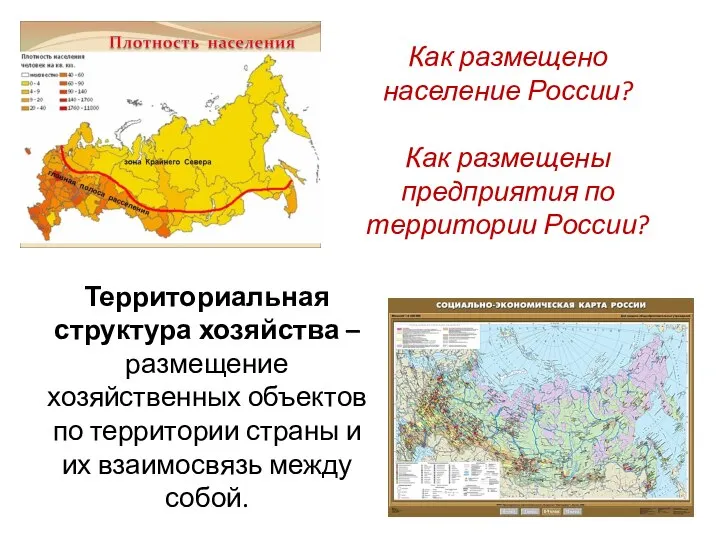 Как размещено население России? Как размещены предприятия по территории России? Территориальная