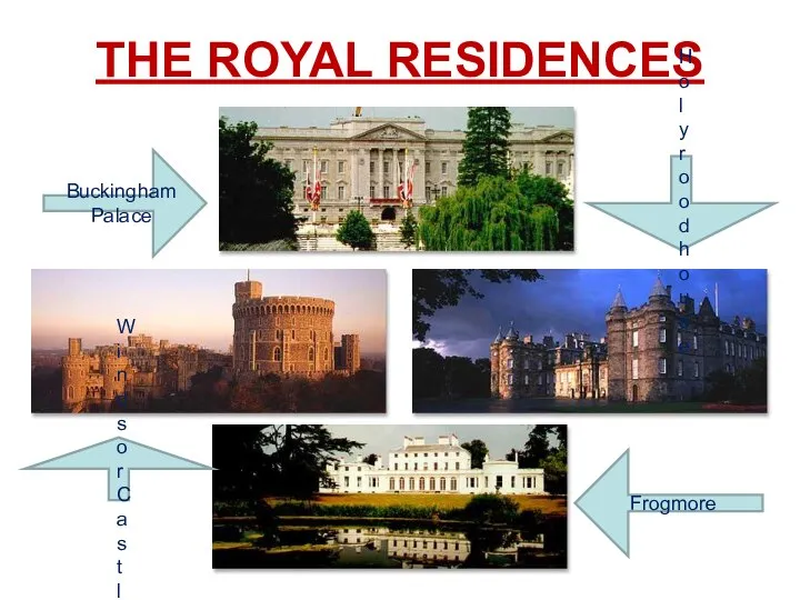 THE ROYAL RESIDENCES Buckingham Palace Holy rood house Frogmore Windsor Castle