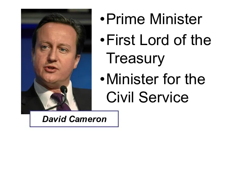 Prime Minister First Lord of the Treasury Minister for the Civil Service David Cameron