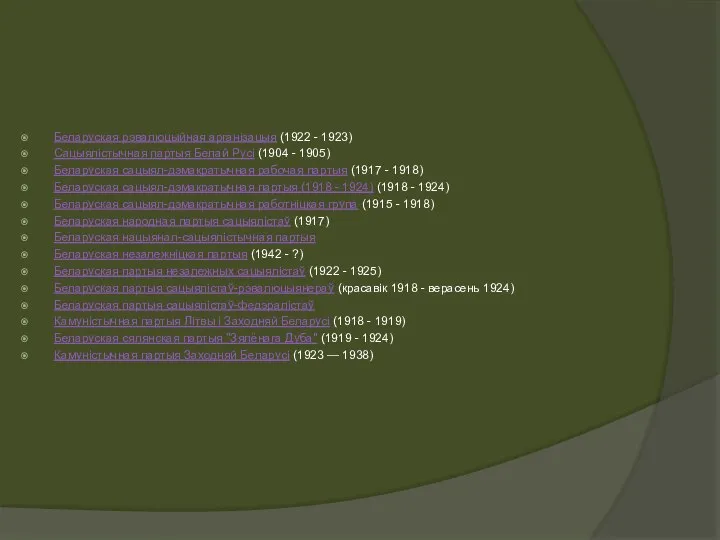 Беларуская рэвалюцыйная арганізацыя (1922 - 1923) Сацыялістычная партыя Белай Русі (1904