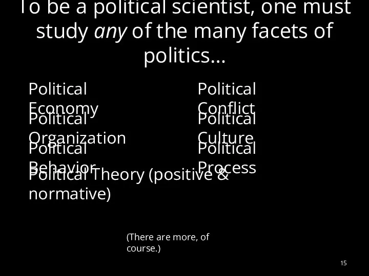 To be a political scientist, one must study any of the