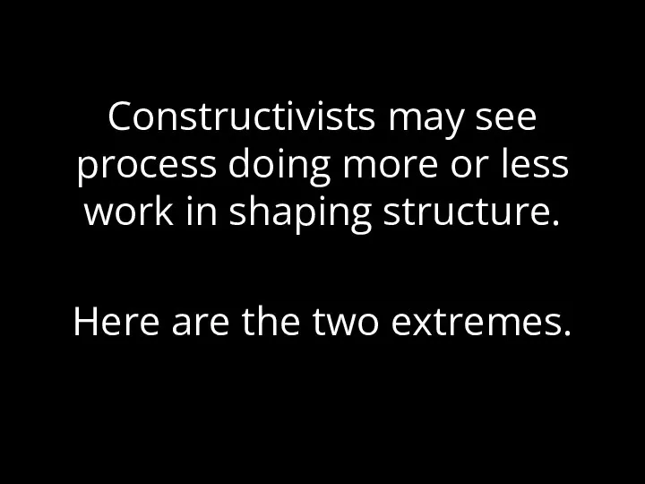 Constructivists may see process doing more or less work in shaping