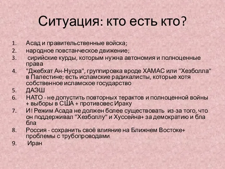 Ситуация: кто есть кто? Асад и правительственные войска; народное повстанческое движение;