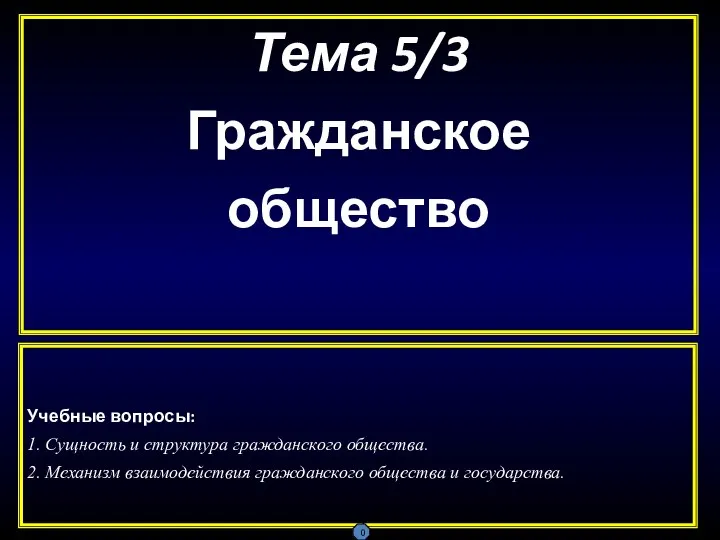 Тема 5/3 Гражданское общество Учебные вопросы: 1. Сущность и структура гражданского