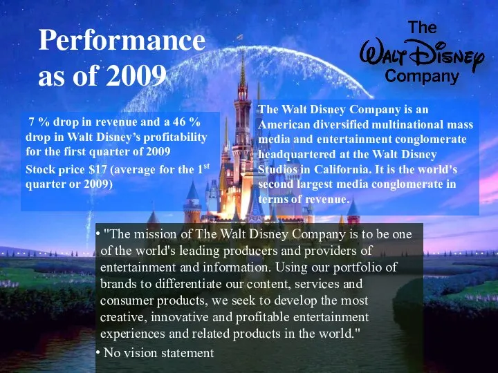 Performance as of 2009 7 % drop in revenue and a