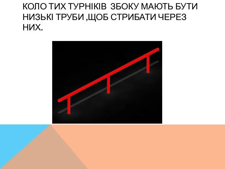 КОЛО ТИХ ТУРНІКІВ ЗБОКУ МАЮТЬ БУТИ НИЗЬКІ ТРУБИ ,ЩОБ СТРИБАТИ ЧЕРЕЗ НИХ.