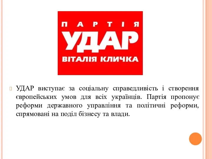 УДАР виступає за соціальну справедливість і створення європейських умов для всіх