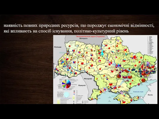 наявність певних природних ресурсів, що породжує економічні відмінності, які впливають на спосіб існування, політико-культурний рівень