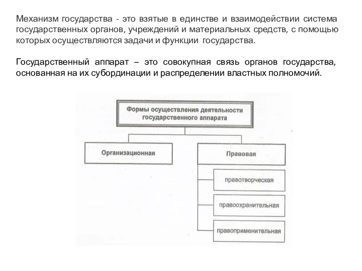 Механизм государства - это взятые в единстве и взаимодействии система государственных