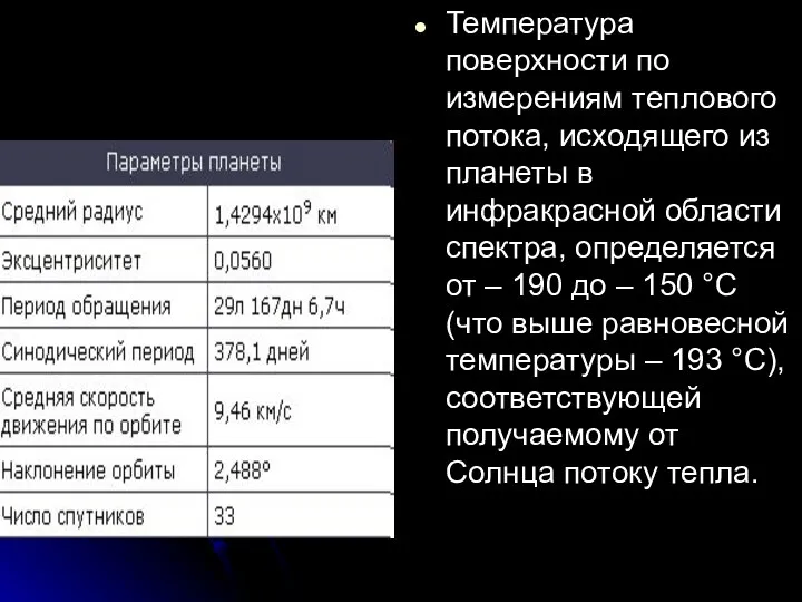 Температура поверхности по измерениям теплового потока, исходящего из планеты в инфракрасной