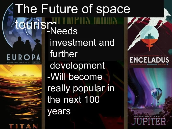 The Future of space tourism Needs investment and further development -Will