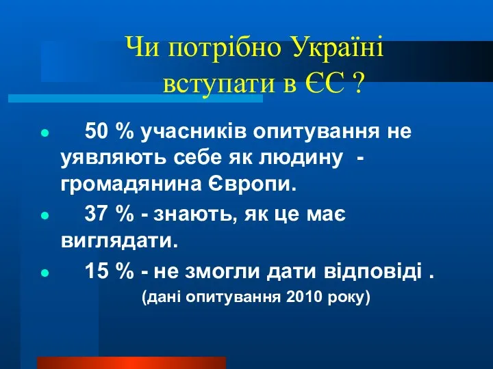 Чи потрібно Україні вступати в ЄС ? 50 % учасників опитування