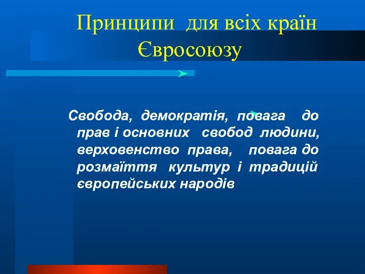 Принципи для всіх країн Євросоюзу Євросоюз Свобода, демократія, повага до прав