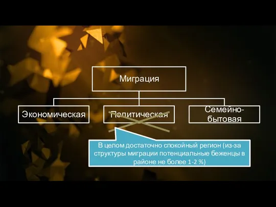 В целом достаточно спокойный регион (из-за структуры миграции потенциальные беженцы в районе не более 1-2 %)