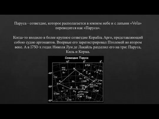 Паруса - созвездие, которое располагается в южном небе и с латыни