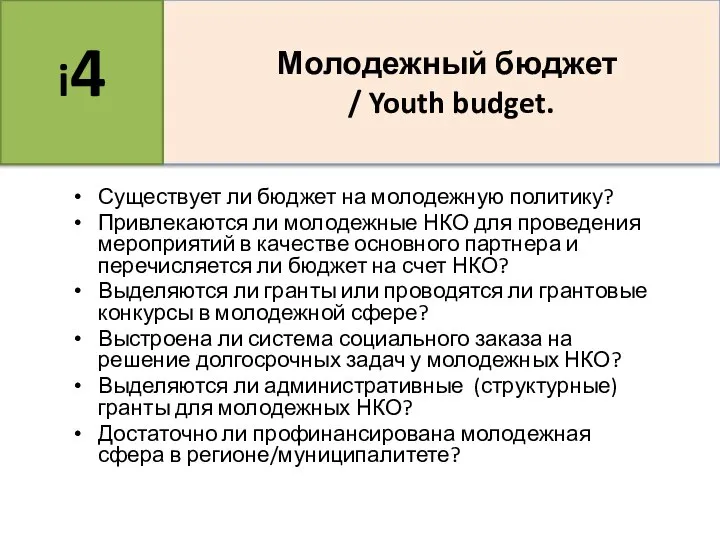 Существует ли бюджет на молодежную политику? Привлекаются ли молодежные НКО для