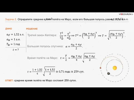 Задача 2. Определите среднее время полёта на Марс, если его большая