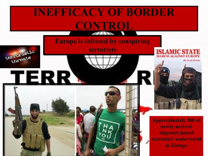 INEFFICACY OF BORDER CONTROL Europe is infested by conspiring terrorists Approximately