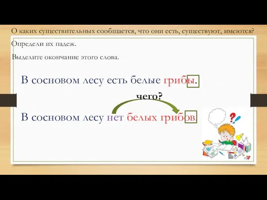 В сосновом лесу есть белые грибы. В сосновом лесу нет белых