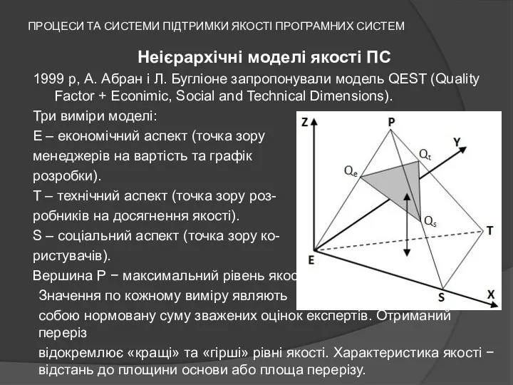 ПРОЦЕСИ ТА СИСТЕМИ ПІДТРИМКИ ЯКОСТІ ПРОГРАМНИХ СИСТЕМ Неієрархічні моделі якості ПС