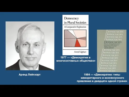 1977 — «Демократия в многосоставных обществах» 1984 — «Демократии: типы мажоритарного
