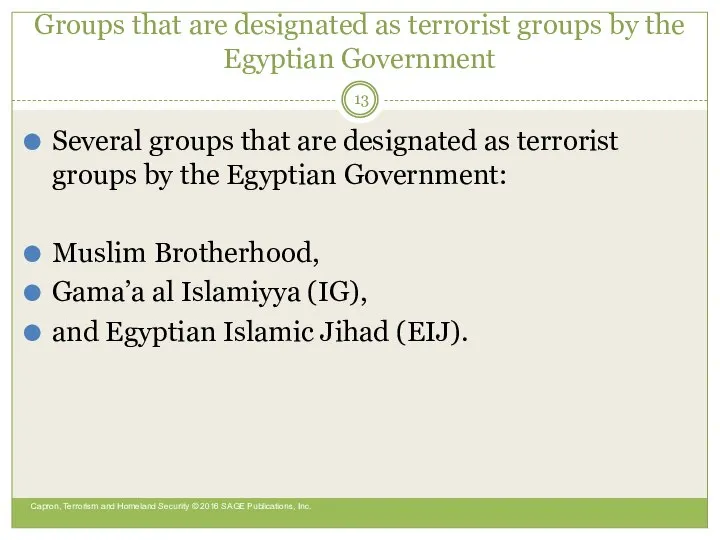 Groups that are designated as terrorist groups by the Egyptian Government