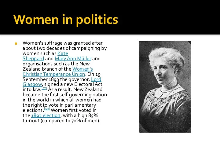 Women in politics Women's suffrage was granted after about two decades