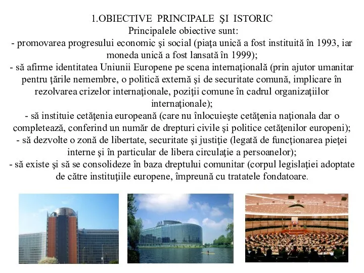 1.OBIECTIVE PRINCIPALE ŞI ISTORIC Principalele obiective sunt: - promovarea progresului economic