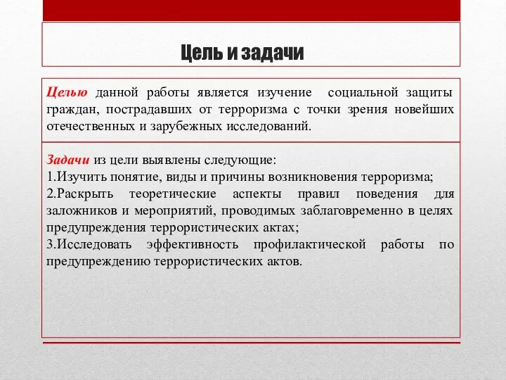 Цель и задачи Целью данной работы является изучение социальной защиты граждан,