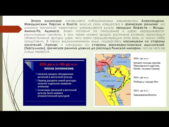 Эпоха эллинизма, начавшаяся победоносным завоеванием Александром Македонским Персии и Египта, внесла