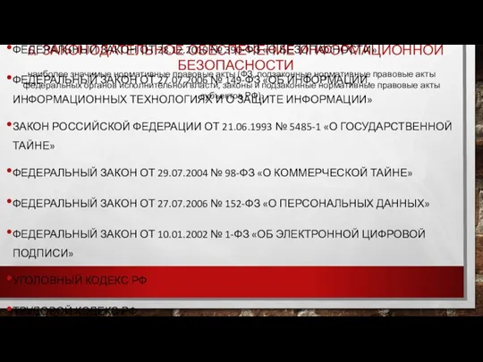 6. ЗАКОНОДАТЕЛЬНОЕ ОБЕСПЕЧЕНИЕ ИНФОРМАЦИОННОЙ БЕЗОПАСНОСТИ КОНСТИТУЦИЯ РФ ФЕДЕРАЛЬНЫЙ ЗАКОН ОТ 28.12.2010