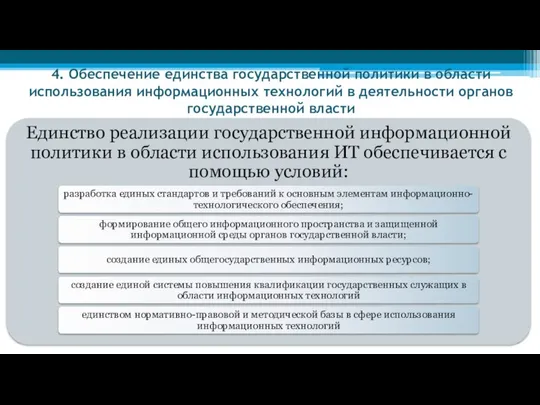 4. Обеспечение единства государственной политики в области использования информационных технологий в деятельности органов государственной власти